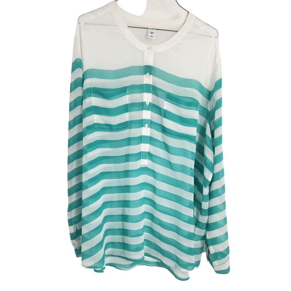 Old Navy Blue & White Striped Long Sleeve Top - XXL